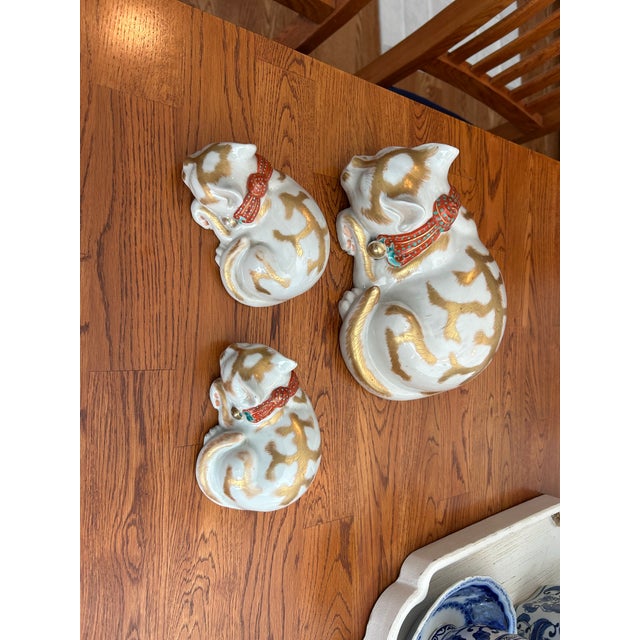 Asian Antique Mid 19th Century Kutani Porcelain Cats Set of 3 For Sale - Image 3 of 3