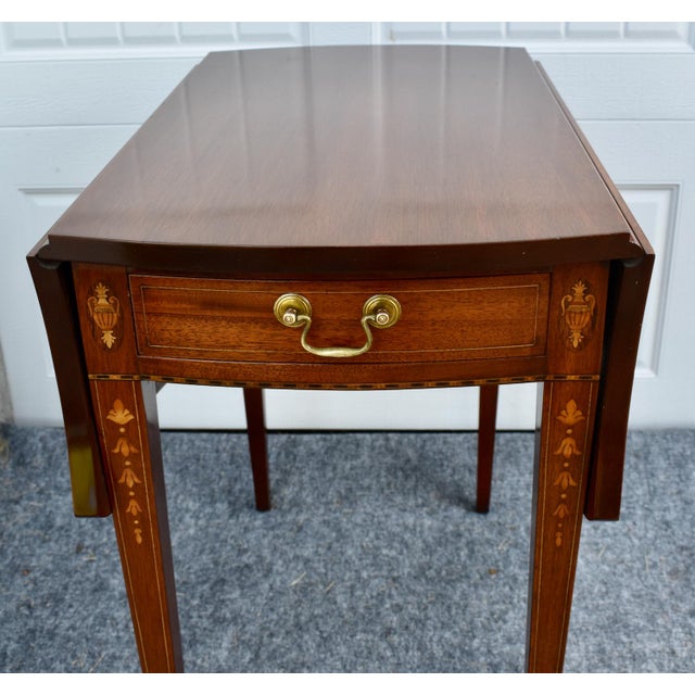 Inlaid Mahogany Pembroke Table Bench Made Federal Style Accent End Side Table For Sale - Image 11 of 16