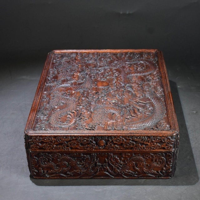 Traditional Late 20th Century Carved Hardwood Box With Double Dragon Motif and Sliding Lid For Sale - Image 3 of 10