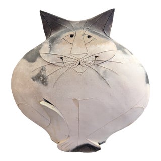 Mary Dewey Gates Signed Sitting Cat Original Studio Art Pottery Sculpture For Sale