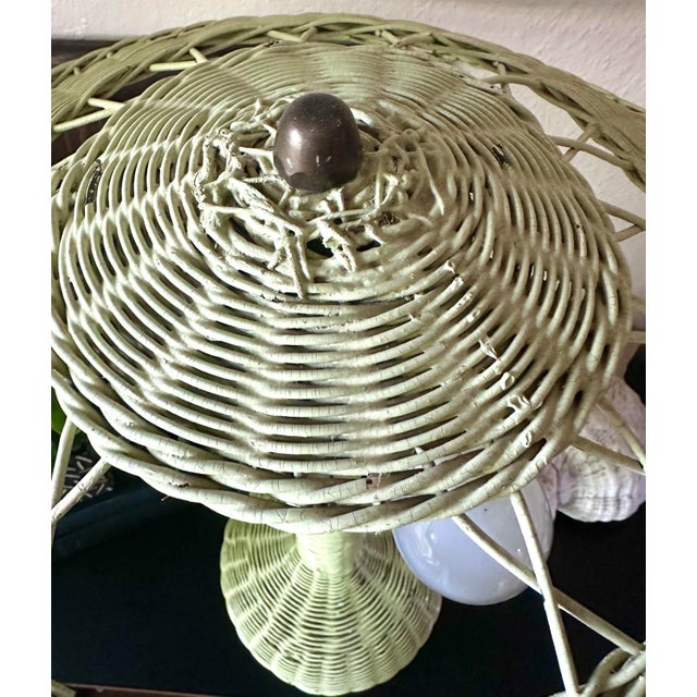 Celadon 1940s Heywood Wakefield Arts & Crafts Wicker Table Lamp For Sale - Image 8 of 12