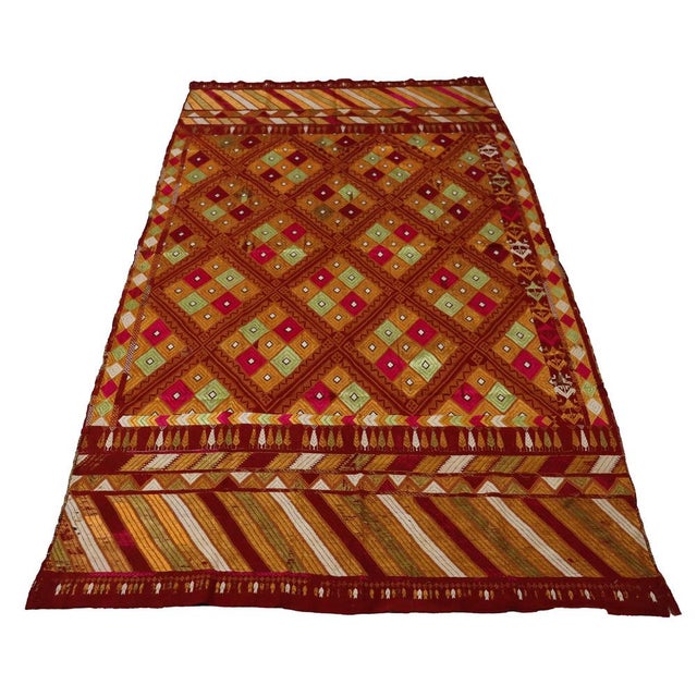 Vintage Indian Embroidered Pulkari Wall Hanging, 1920s For Sale - Image 3 of 14