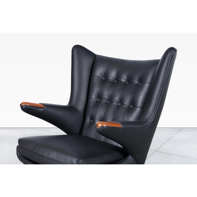 Wood Danish Modern Leather "Papa Bear" Chair by Hans J. Wegner for a.p. Stolen, 1950s For Sale - Image 7 of 13