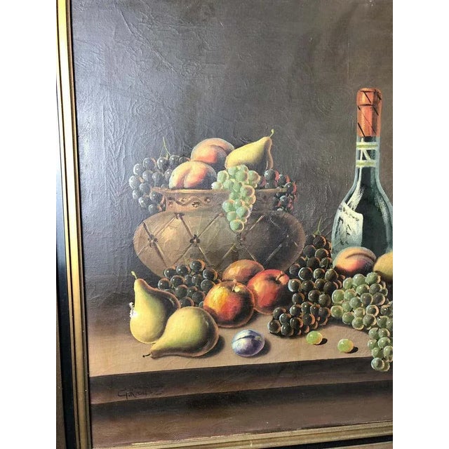 Still Life of Fruit and Wine, 20th-Century, Oil on Canvas For Sale - Image 4 of 10