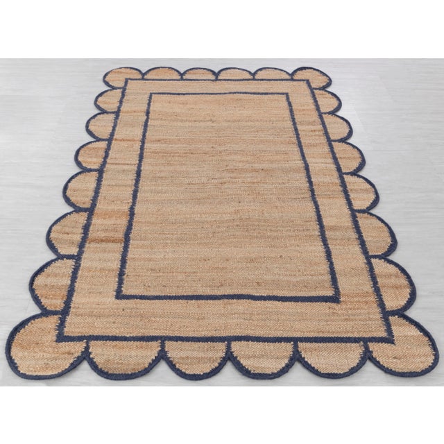 Navy Jute Wool Premium Handwoven Scalloped Rug 3x20 Ft. For Sale - Image 13 of 13