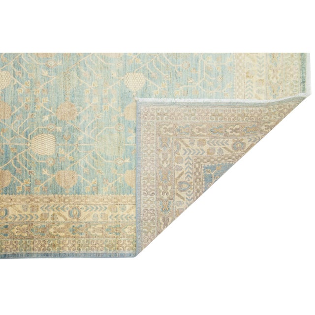 Modern Khotan Style Handmade Wool Rug in Blue With Allover Pattern For Sale - Image 4 of 9