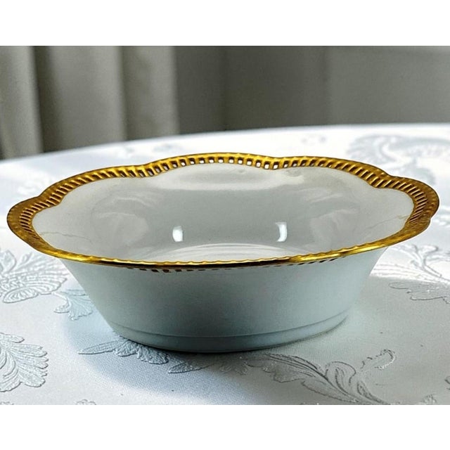 Carl Schumann Arzberg Reticulated Porcelain Bowl 7.5-inch With Gilded Scalloped Edge (Antique, Ca. 1920) Bavaria For Sale - Image 12 of 12