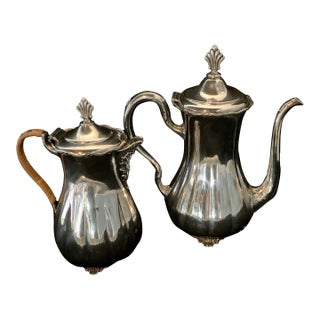Wm. A. Rogers 965 Silver Plated Coffee Pot & Hot Water Jug Pair Wicker Handle For Sale