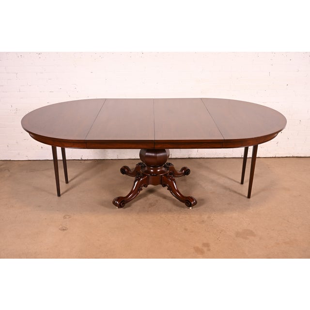 Brown R. J. Horner Style Antique Victorian Carved Rosewood Pedestal Extension Dining Table | Newly Refinished For Sale - Image 8 of 14