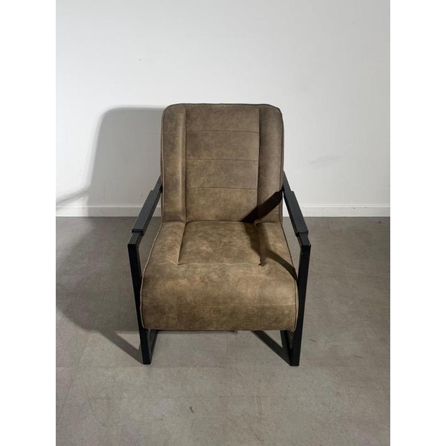 Industrial Industrial Lounge Chair with Taupe Upholstery & Black Metal Frame For Sale - Image 3 of 5