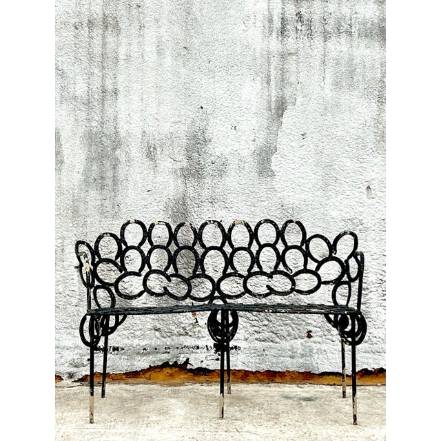 Vintage Boho Hand Forged Horseshoe Bench For Sale - Image 9 of 12