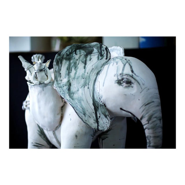 Elephant and Friends, Porcelain Freestanding Ceramic Sculpture with Animals, 2019 For Sale