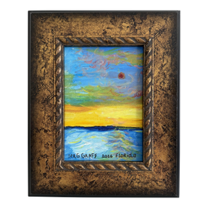 Original Serg Graff Ocean Sunset Acrylic Painting Framed Small Seascape Art