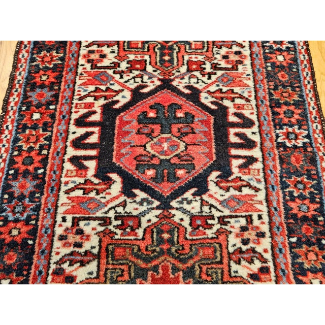 Vintage Persian Heriz Karajeh Rug, Hand-Knotted Wool, Geometric Pattern, Red & Ivory, 2x3 For Sale In Chicago - Image 6 of 12