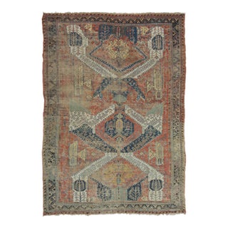 Antique Soumak Dragon Rug in Red With Colorful Geometric Patterns - Rug & Kilim For Sale