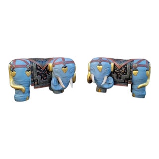 Vintage Asian Carved & Hand-Painted Elephant Stools/Garden Seats - Pair For Sale