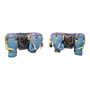 Vintage Asian Carved & Hand-Painted Elephant Stools/Garden Seats - Pair