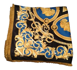 Gianni Versace Custom Blue & Gold Urn Design Velvet Throw