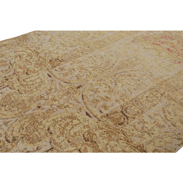 Rug & Kilim Rug & Kilim’s Distressed European Rug in Beige-Brown & Gold Floral Pattern For Sale - Image 4 of 7