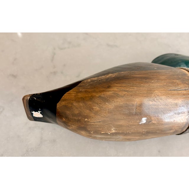 Wood Early 20th Century Folk Art Hand Carved Wooden Mallard Duck Decoy For Sale - Image 7 of 12