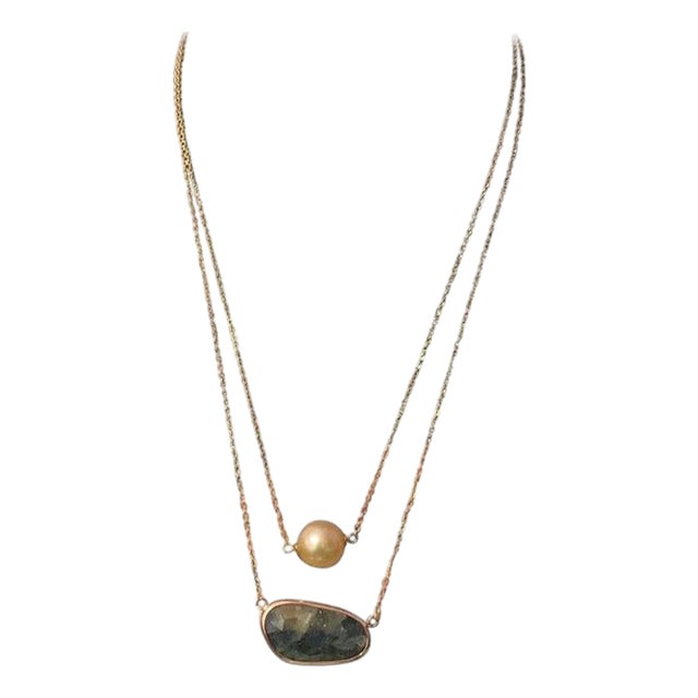 Golden South Sea Pearl Sapphire Necklace 14 Karat Gold Certified For Sale