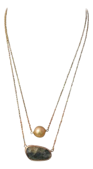 Golden South Sea Pearl Sapphire Necklace 14 Karat Gold Certified