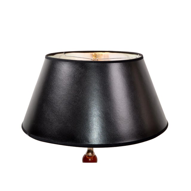 Burgundy Art Deco Maison Charles French 3 Burgundy Spheres Nickel Plated Table Lamp & Shade 1950s For Sale - Image 8 of 13