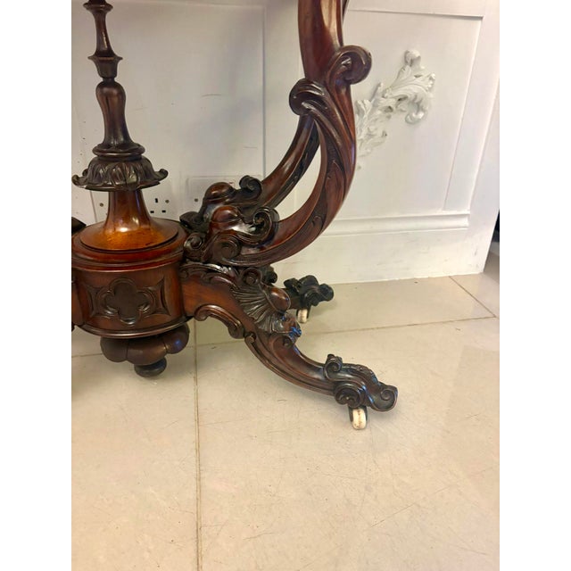 Antique Victorian Burr Walnut Card or Console Table with Carved Basket Base, 1850 For Sale - Image 13 of 16