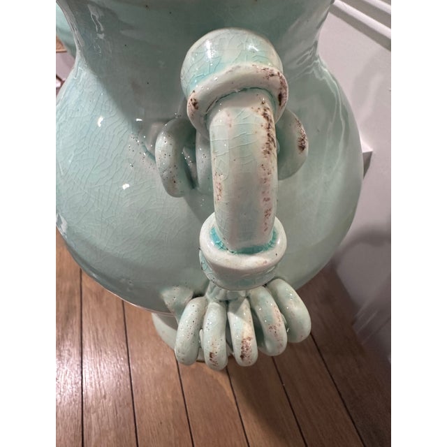 2010s Pair of Large Turquoise Glazed Terracotta Urns With Lids For Sale - Image 5 of 8
