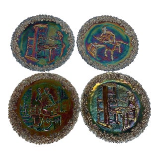 Set of 4 Vintage Fenton Art Glass Amethyst Iridescent Commemorative Plates, 1970–1972 For Sale