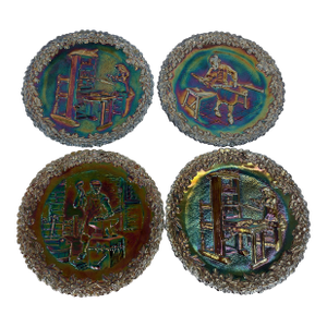 Set of 4 Vintage Fenton Art Glass Amethyst Iridescent Commemorative Plates, 1970–1972
