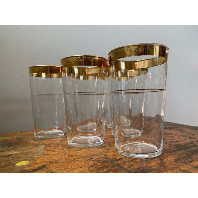 Vintage Mid 20th Century Glass Tumblers With Gold Rim - Set of 6 For Sale - Image 4 of 9