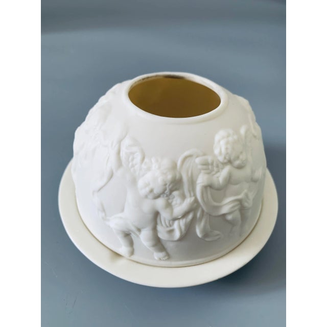 French Vintage Bisque Porcelain Votive Candle Holders, Cherub & Winter Holidays Themes, Set of 2 For Sale - Image 3 of 11