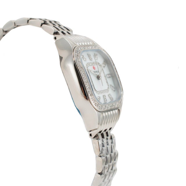 Modern Ladies Michele by Fossil Meggie 29mm Mww33b000001 Mop Diamond Steel Quartz Watch For Sale - Image 3 of 8
