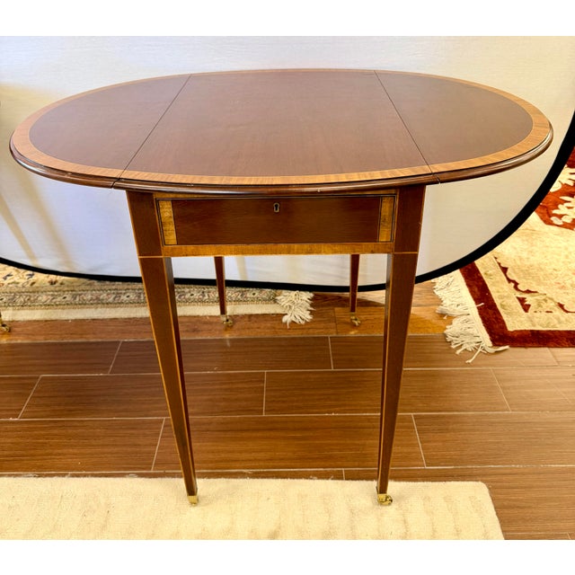 Pair of Mahogany Inlay Pembroke Drop Leaf End Tables For Sale In New York - Image 6 of 11