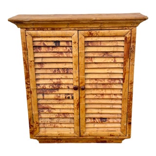Vintage Tortoise Bamboo Hanging Wall Cabinet For Sale