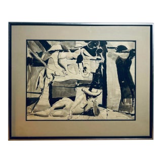 Late 20th Century Figurative Abstract Ink and Gouache Painting by Joseph Jankowski, Framed For Sale