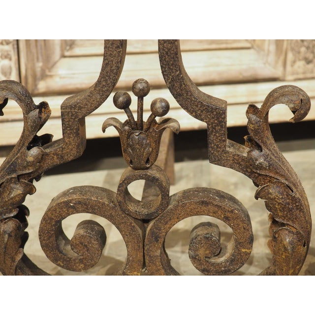 Pair of Decorative French 1940s Wrought Iron and Tole Fireplace Chenets For Sale - Image 18 of 18