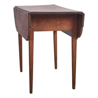 Antique 1800's Hepplewhite Style Solid Walnut Pembroke Table With Drawer & Inlay For Sale