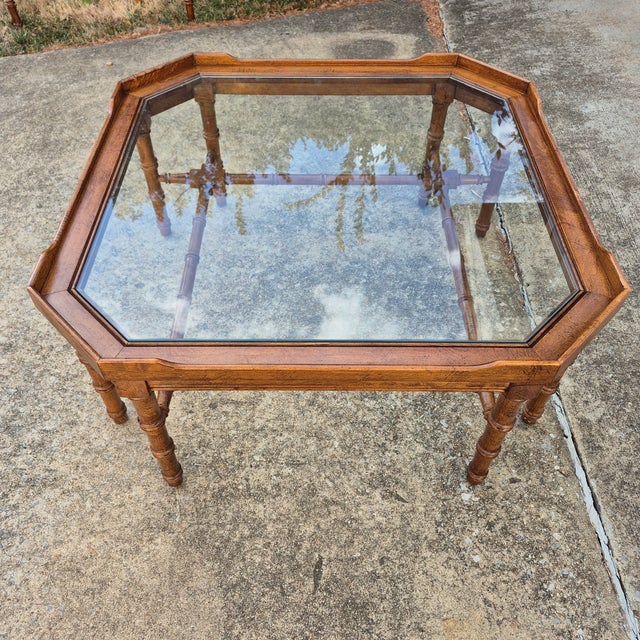 Lane Furniture Mid-20th Century Vintage Lane Faux Bamboo Wood & Glass Coffee Table For Sale - Image 4 of 9