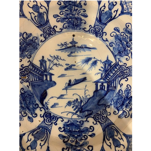 18th Century 18th Century Hand Painted Dutch Delft Chinoiserie Pattern Platter For Sale - Image 5 of 10