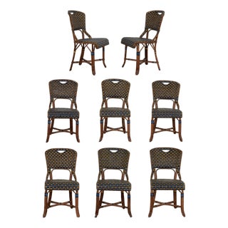 Set of Eight Vintage Rattan French Bistro Chairs For Sale