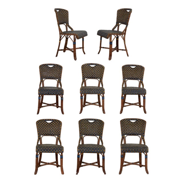 Set of Eight Vintage Rattan French Bistro Chairs For Sale