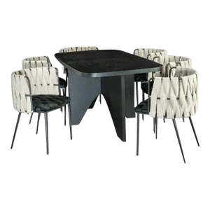 Finneas Rectangular Dining Table Set with 6 Black and White Chairs