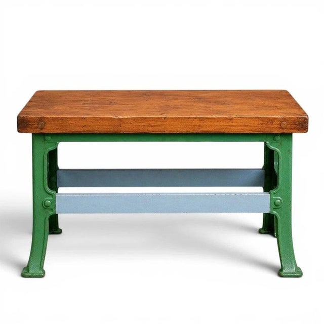 Vintage Industrial Butchers Block Kitchen Island with Cast Iron Base For Sale - Image 4 of 7