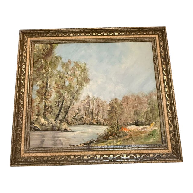 Mid 20th Century Framed Oil on Canvas Serene Impressionist Landscape American Artist Frank Hugo For Sale