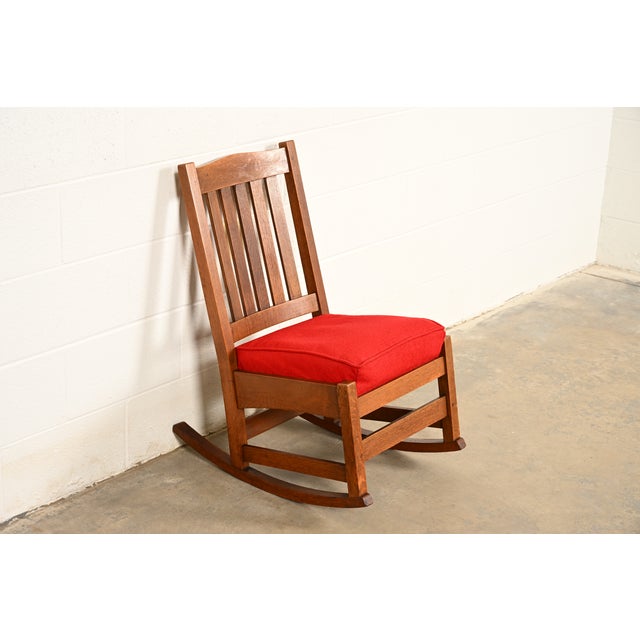 Early 20th Century L. & J. G. Stickley Antique Mission Oak Arts & Crafts Rocking Chair, Circa 1910 For Sale - Image 5 of 14