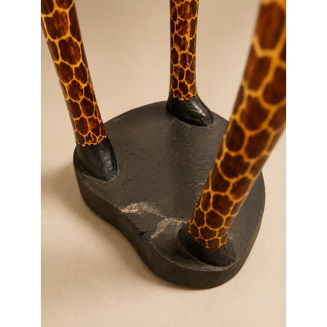 Late 20th Century Late 20th Century Large Hand-Carved Hand-Painted African Wooden Giraffe Sculpture Floor Statue 60” Safari Decor For Sale - Image 5 of 9