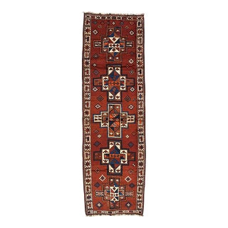 Vintage Tribal Oriental Runner 3’11” X 13′ Red Wool Hand-Knotted Area Rug For Sale
