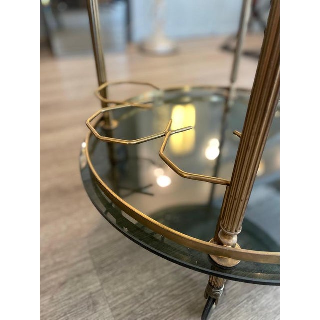 Round Brass and Smoked Glass Serving Trolley, 1970s For Sale - Image 9 of 12